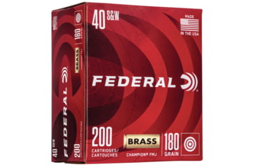 Image of Federal Premium Champion Training 40 S&amp;W 180 Grain Full Metal Jacket Brass Cased Brass Centerfire Pistol Ammo, 200 Round, WM52232