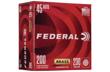 Image of Federal Premium, .45 ACP, 230 Grain, Full Metal Jacket, Brass, Centerfire Pistol Ammo, 200 Round, WM52332