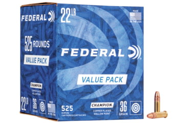 Image of Federal Premium Champion Training - Rimfire .22 Long Rifle 36 Grain Copper Plated Hollow Point Rimfire Ammo, 525 Rounds, 745