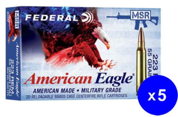 Image of Federal Premium Federal Premium, .223 Remington, 55 Grain, Full Metal Jacket Boat Tail, Brass, Centerfire Rifle Ammo, 100 Rounds