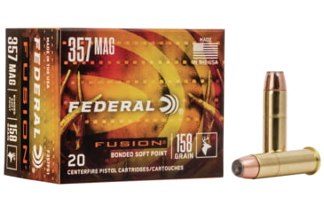Image of Federal Fusion 357 Magnum 158 Grain Soft Point Brass Centerfire Pistol Ammo, 20 Rounds, F357FS1