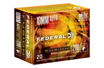 Image of Federal Fusion 10mm Auto 200 Grain Soft Point Brass Centerfire Pistol Ammo, 20 Rounds, F10FS1