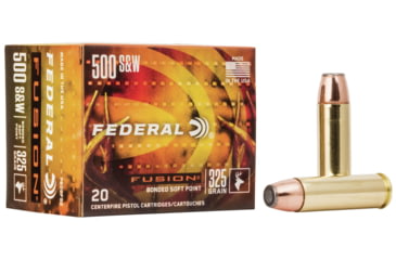 Image of Federal Fusion 500 S&amp;W 325 Grain Soft Point Brass Centerfire Pistol Ammo, 20 Rounds, F500FS2