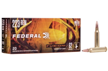 Image of Federal Fusion .223 62 Grain Soft Point Centerfire Rifle Ammo, 20 Rounds, F223FS1