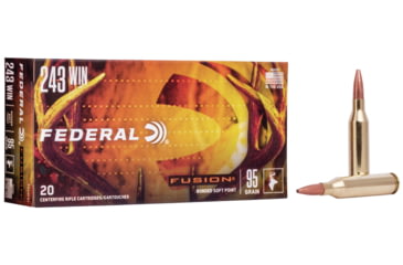Image of Federal Fusion .243 Winchester 95 Grain Soft Point Centerfire Rifle Ammo, 20 Rounds, F243FS1