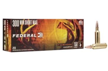 Image of Federal Premium Fusion Rifle Ammo, .300 Winchester Short Magnum, Fusion Soft Point, 150 grain, 20 Rounds, F300WSMFS3