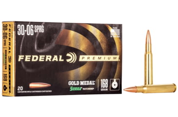 Image of Federal Premium Gold Medal .30-06 Springfield 168 Grain Sierra MatchKing BTHP Brass Rifle Ammo, 20 Rounds, GM3006M