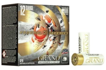 Image of Federal Premium Gold Medal Grand 12 Gauge 1.125 oz Gold Medal Grand Plastic Centerfire Shotgun Ammo, 8 Shot, 25 Rounds, GMT114 8, GMT114 8