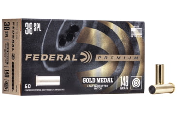 Image of Federal Premium Gold Medal 38 Special 148 Grain Lead Wadcutter Brass Cased Centerfire Pistol Ammo, 50 Rounds, GM38A