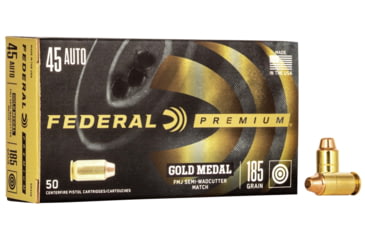 Image of Federal Premium Gold Medal 45 Auto 185 Grain Full Metal Jacket Semi-Wadcutter Brass Cased Centerfire Pistol Ammo, 50 Rounds, GM45B