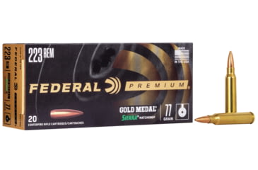 Image of Federal Premium SIERRA MATCHKinG BTHP .223 77 Grain Sierra MatchKing Boat Tail Hollow Point Centerfire Rifle Ammo, 20 Rounds, GM223M3