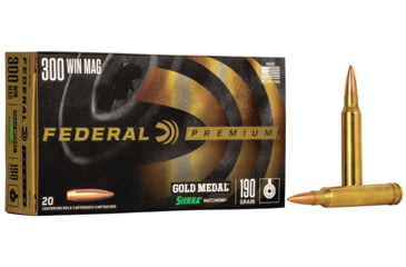 Image of Federal Premium SIERRA MATCHKinG BTHP .300 Winchester Magnum 190 Grain Sierra MatchKing Boat Tail Hollow Point Centerfire Rifle Ammo, 20 Rounds, GM300WM