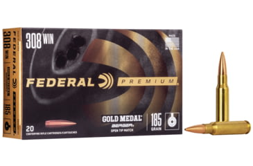 Image of Federal Premium Gold Medal Rifle Ammo, .308 Winchester, Berger Juggernaught Open Tip Match, 185 grain, 20 Rounds, GM308BH185