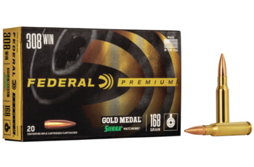 Image of Federal Premium SIERRA MATCHKinG BTHP .308 Winchester 168 Grain Sierra MatchKing Boat Tail Hollow Point Centerfire Rifle Ammo, 20 Rounds, GM308M