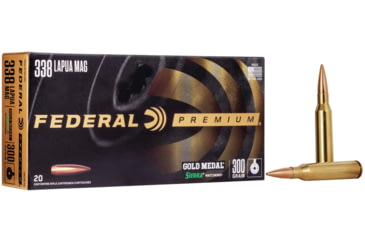 Image of Federal Premium SIERRA MATCHKinG BTHP .338 Lapua Magnum 300 Grain Sierra MatchKing Boat Tail Hollow Point Centerfire Rifle Ammo, 20 Rounds, GM338LM2