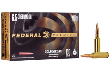 Image of Federal Premium 6.5 Creedmoor 130 Grain Berger Hybrid Open Tip Match Centerfire Rifle Ammo, 20 Rounds, GM65CRDBH130