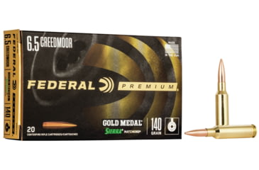 Image of Federal Premium Gold Medal SMKK 6.5 Creedmoor 140 Grain Boat Tail Hollow Point Centerfire Rifle Ammo, 20 Rounds, GM65CRD1
