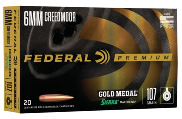 Image of Federal Premium Gold Medal SMKG 6mm Creedmoor 107 GrainBoat Tail Hollow Point Rifle Ammo, 20 Rounds, GM6CRDM1