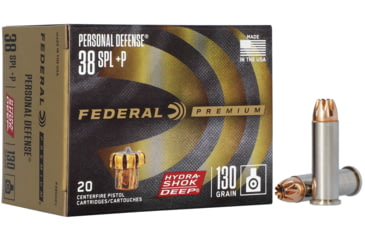 Image of Federal Premium Hydra-Shok Deep .38 Special +P 130 Grain Hydra-Shok Deep Hollow Point Nickel Plated Brass Cased Centerfire Pistol Ammo, 20 Rounds, P38HSD1