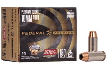 Image of Federal Premium Personal Defense Pistol Ammo, 10mm Auto, Hydra-Shok Jacketed Hollow Point, 180 grain, 20 Rounds, P10HS1