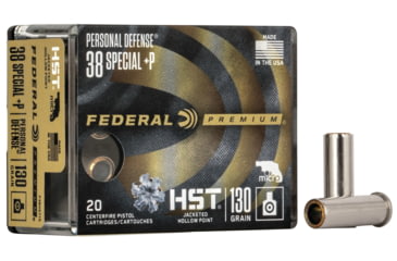 Image of Federal Premium Personal Defense Pistol Ammo, .38 Special +P, HST Jacketed Hollow Point, 130 grain, 20 Rounds, P38HST1S