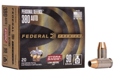 Image of Federal Premium Centerfire .380 ACP 90 Grain Hydra-Shok Jacketed Hollow Point Centerfire Pistol Ammo, 20 Rounds, PD380HS1 H
