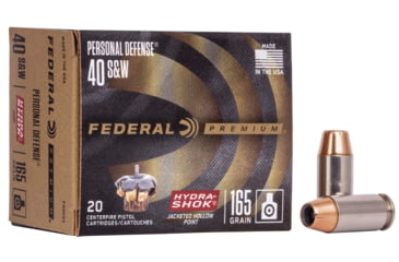 Image of Federal Premium Personal Defense Hydra-Shok 40 S&amp;W 165 Grain Jacketed Hollow Point Centerfire Pistol Ammo, 20 Rounds, P40HS3