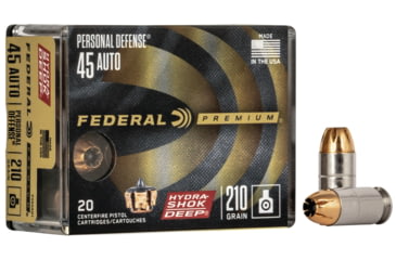 Image of Federal Premium Personal Defense Pistol Ammo, .45 ACP, Hydra-Shok Deep Jacketed Hollow Point, 210 grain, 20 Rounds, P45HSD1