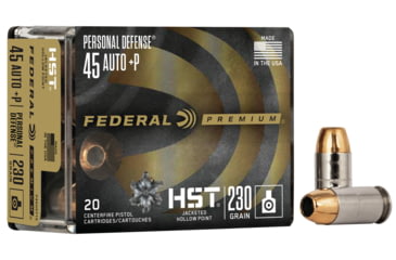 Image of Federal Premium Personal Defense HST 45 Auto +P 230 Grain Jacketed Hollow Point Centerfire Pistol Ammo, 20 Rounds, P45HST1S