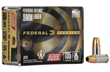 Image of Federal Premium Centerfire Handgun Ammunition 9 mm Luger 135 Grain Hydra-Shok Deep Nickel-Plated Brass Case Centerfire Pistol Ammo, 20 Rounds, P9HSD1