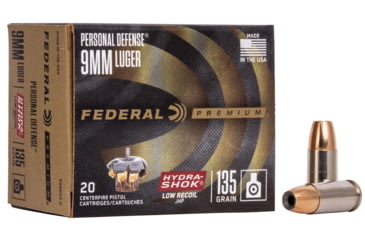 Image of Federal Premium Personal Defense Pistol Ammo, 9 mm Luger, Hydra-Shok Jacketed Hollow Point, 135 grain, 20 Rounds, PD9HS5 H
