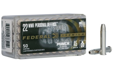 Image of Federal Premium Personal Defense Punch Rimfire .22 WMR 45 Grain Jacketed Hollow Point Nickel-Plated Brass Cased Ammo, 50 Rounds, PD22WMR1
