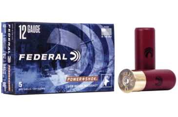 Image of Federal Premium Power Shok 12 Gauge 9 Pellets Power Shok Buckshot - Low Recoil Centerfire Shotgun Ammo, 00 Buck Shot, 5 Rounds, H132 00