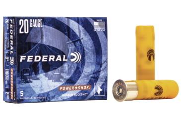 Image of Federal Premium Power Shok 20 Gauge 18 Pellets 3in Buckshot Shotgun Ammo, 2 Shot, 5 Rounds, F207 2B