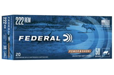 Image of Federal Premium Power-Shok .222 50 Grain Jacketed Soft Point Centerfire Rifle Ammo, 20 Rounds, 222A