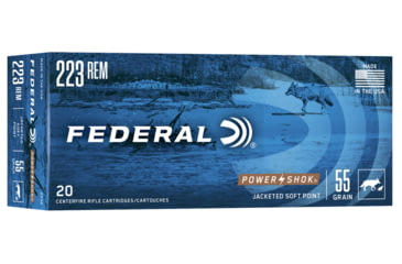 Image of Federal Premium Power-Shok .223 55 Grain Jacketed Soft Point Centerfire Rifle Ammo, 20 Rounds, 223A