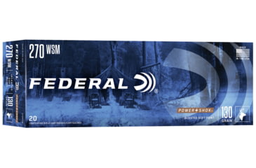 Image of Federal Premium Power-Shok .270 Winchester Short Magnum 130 Grain Jacketed Soft Point Centerfire Rifle Ammo, 20 Rounds, 270WSME