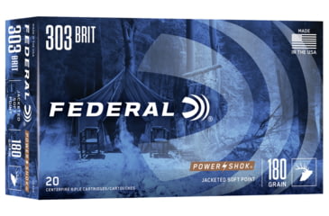 Image of Federal Premium Power-Shok .303 British 150 Grain Jacketed Soft Point Centerfire Rifle Ammo, 20 Rounds, 303B