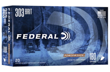 Image of Federal Premium Power-Shok .303 British 180 Grain Jacketed Soft Point Centerfire Rifle Ammo, 20 Rounds, 303AS