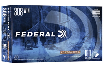 Image of Federal Premium Power-Shok .308 Winchester 180 Grain Jacketed Soft Point Centerfire Rifle Ammo, 20 Rounds, 308B
