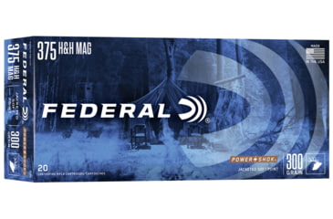 Image of Federal Premium Power-Shok .375 H&amp;H Magnum 300 Grain Jacketed Soft Point Centerfire Rifle Ammo, 20 Rounds, 375B