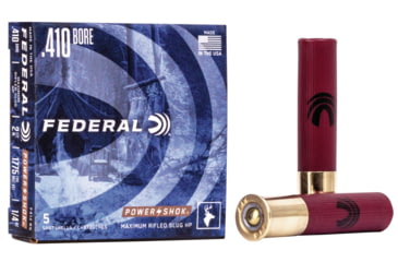 Image of Federal Premium Power Shok 410 Bore 1/4oz Power Shok Rifled Slug Centerfire Shotgun Ammo, Rifled Slug Shot, 5 Rounds, F412 RS