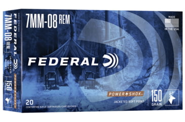 Image of Federal Premium Power-Shok 7mm-08 150 Grain Jacketed Soft Point Centerfire Rifle Ammo, 20 Rounds, 708CS