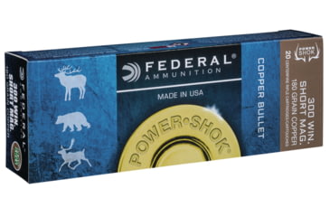 Image of Federal Premium Power-Shok Copper .300 Winchester Short Magnum 180 Grain Copper Hollow Point Centerfire Rifle Ammo, 20 Rounds, 300WSM180LFA