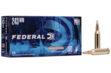 Image of Federal Premium Power-Shok Rifle Ammo, .243 Winchester, Jacketed Soft Point, 100 grain, 20 Rounds, 243B