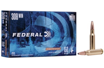 Image of Federal Premium Power-Shok .308 Winchester 150 Grain Jacketed Soft Point Centerfire Rifle Ammo, 20 Rounds, 308A