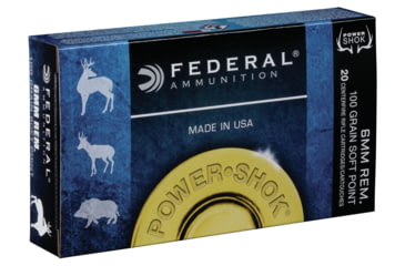 Image of Federal Premium Power-Shok Rifle Ammo, 6mm Remington, Jacketed Soft Point, 100 grain, 20 Rounds, 6B