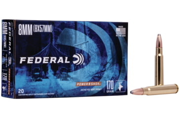 Image of Federal Premium POWER-SHOK 8mm 170 Grain Jacketed Soft Point Centerfire Rifle Ammo, 20 Rounds, 8A