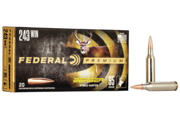 Image of Federal Premium Berger Hybrid Hunter 243 Win 95 Grain Berger Hybrid Centerfire Rifle Ammo, 20 Rounds, P243BCH1