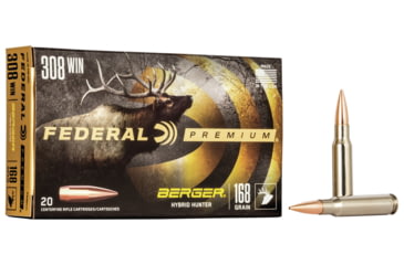 Image of Federal Premium BERGER HYBRID HUNTER .308 Winchester 168 Grain Berger Hybrid Centerfire Rifle Ammo, 20 Rounds, P308BCH1